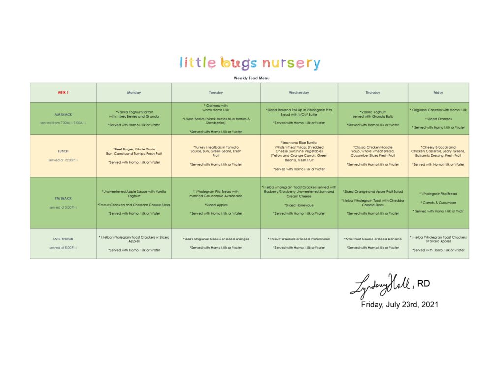 Week 1 Menu